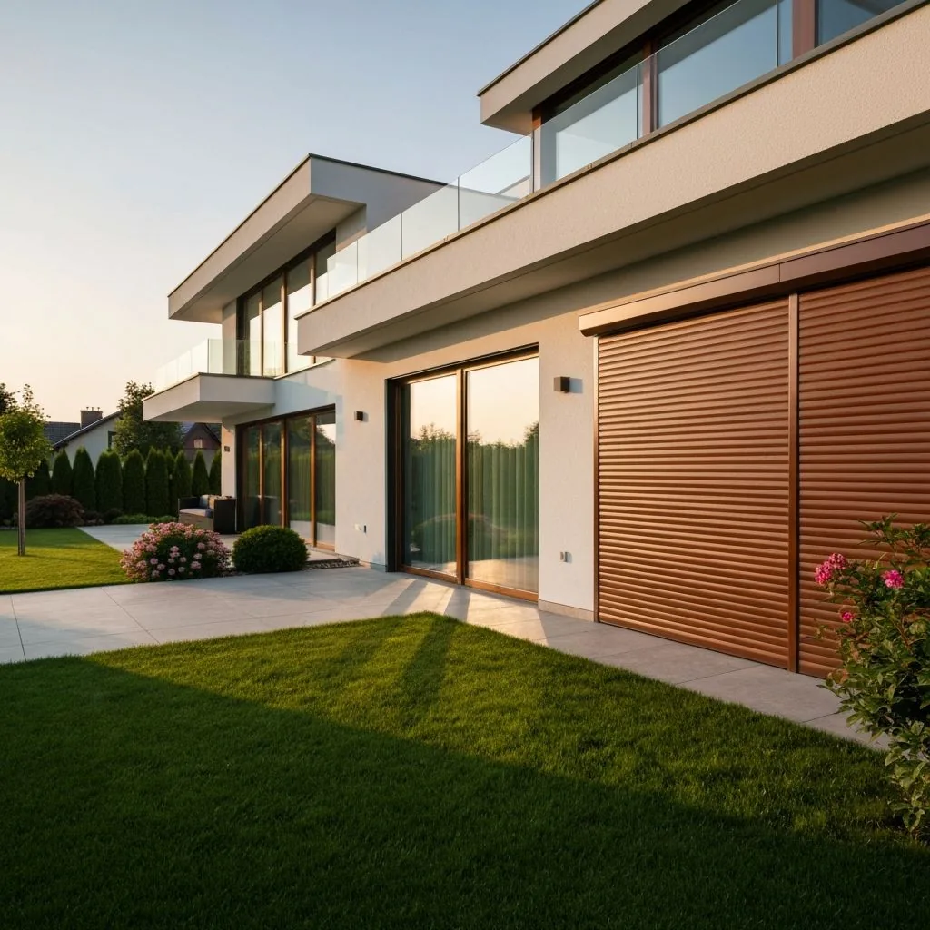 Nowoczesne wnętrze z roletami zewnętrznymi